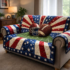 Football and Helmet on Flag Sunburst Sofa Cover