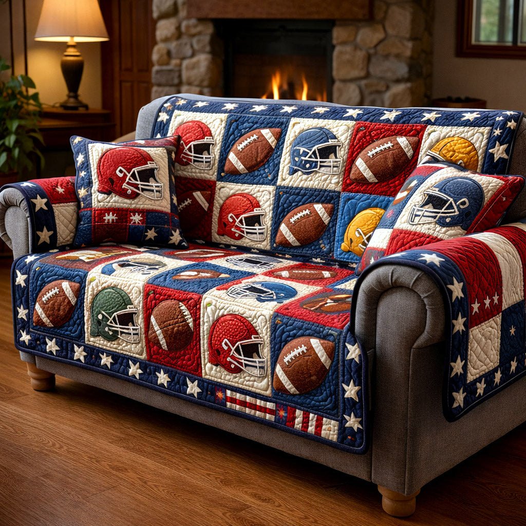 Helmets and Footballs with Stars Sofa Cover