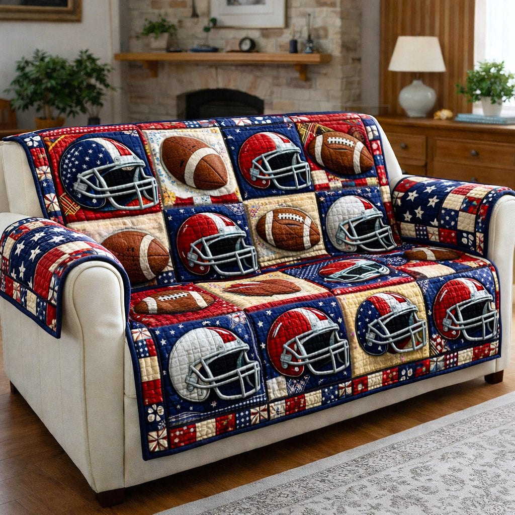 Helmets and Footballs on Flag Patches Sofa Cover