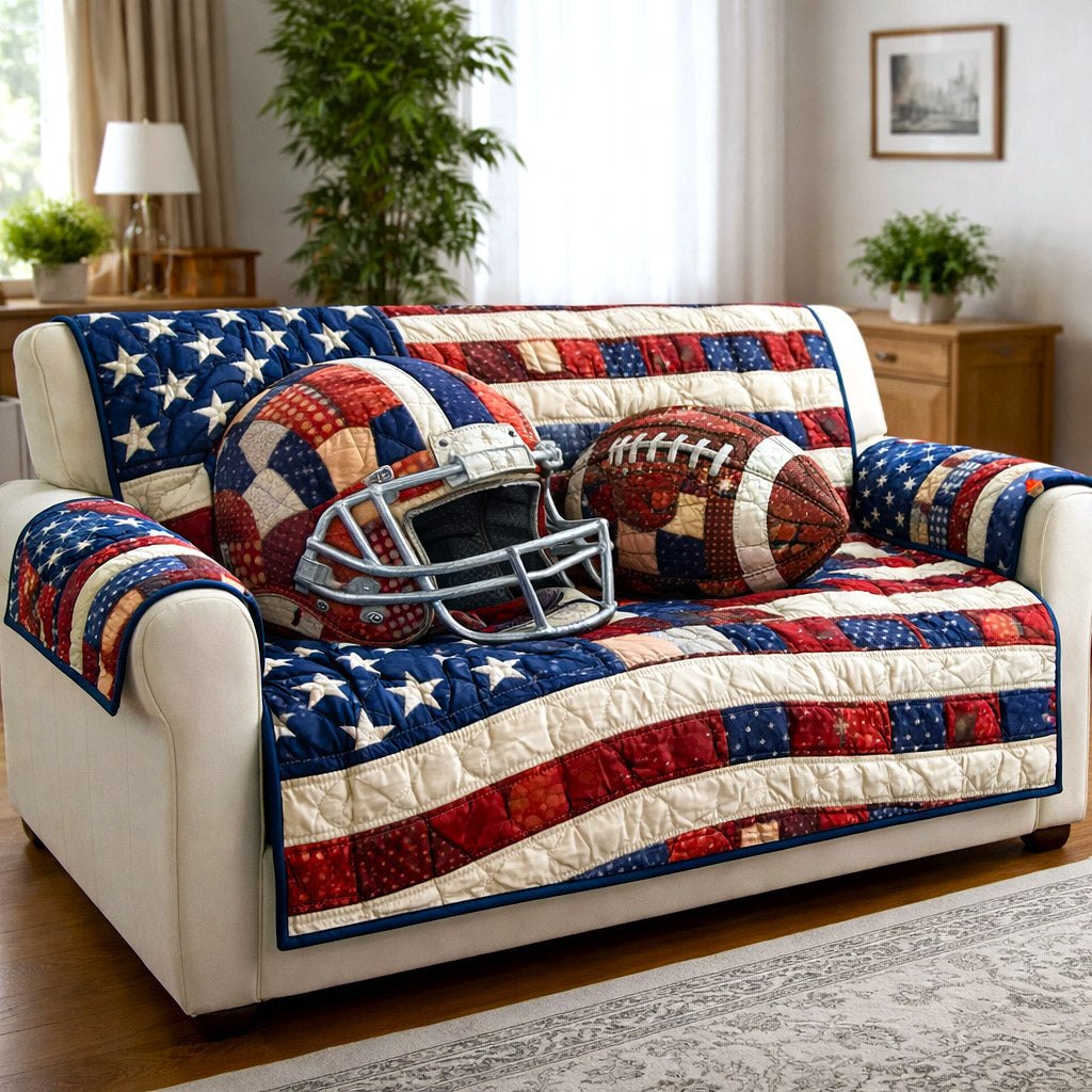 Helmet and Football on the Flag Quilt Sofa Cover