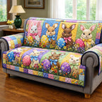 Bunnies with Eggs on Pastel Patches Sofa Cover