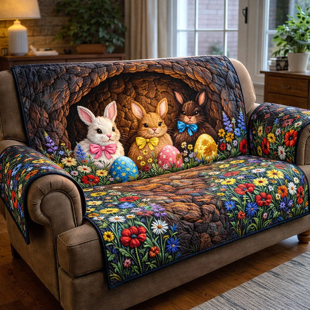 Bunnies and Easter Eggs in Wildflowers Sofa Cover