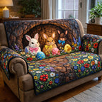 Bunnies and Easter Eggs in Wildflowers Sofa Cover