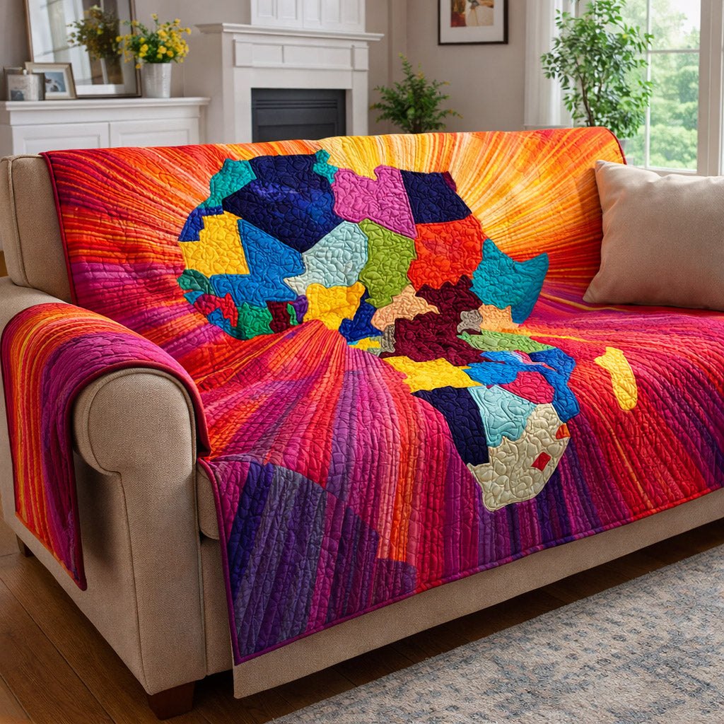 Africa Map on Bright Abstract Patches Sofa Cover