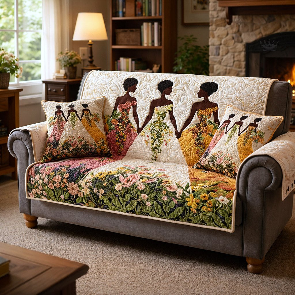 Women in Floral Gowns Among Flowers Sofa Cover