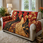 Women in Gowns on Red and Gold Sofa Cover