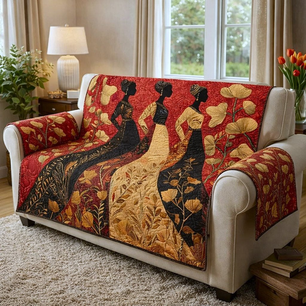 Women in Gowns on Red and Gold Sofa Cover