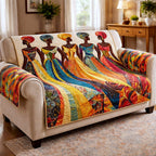 Women in Rainbow Striped Gowns Sofa Cover