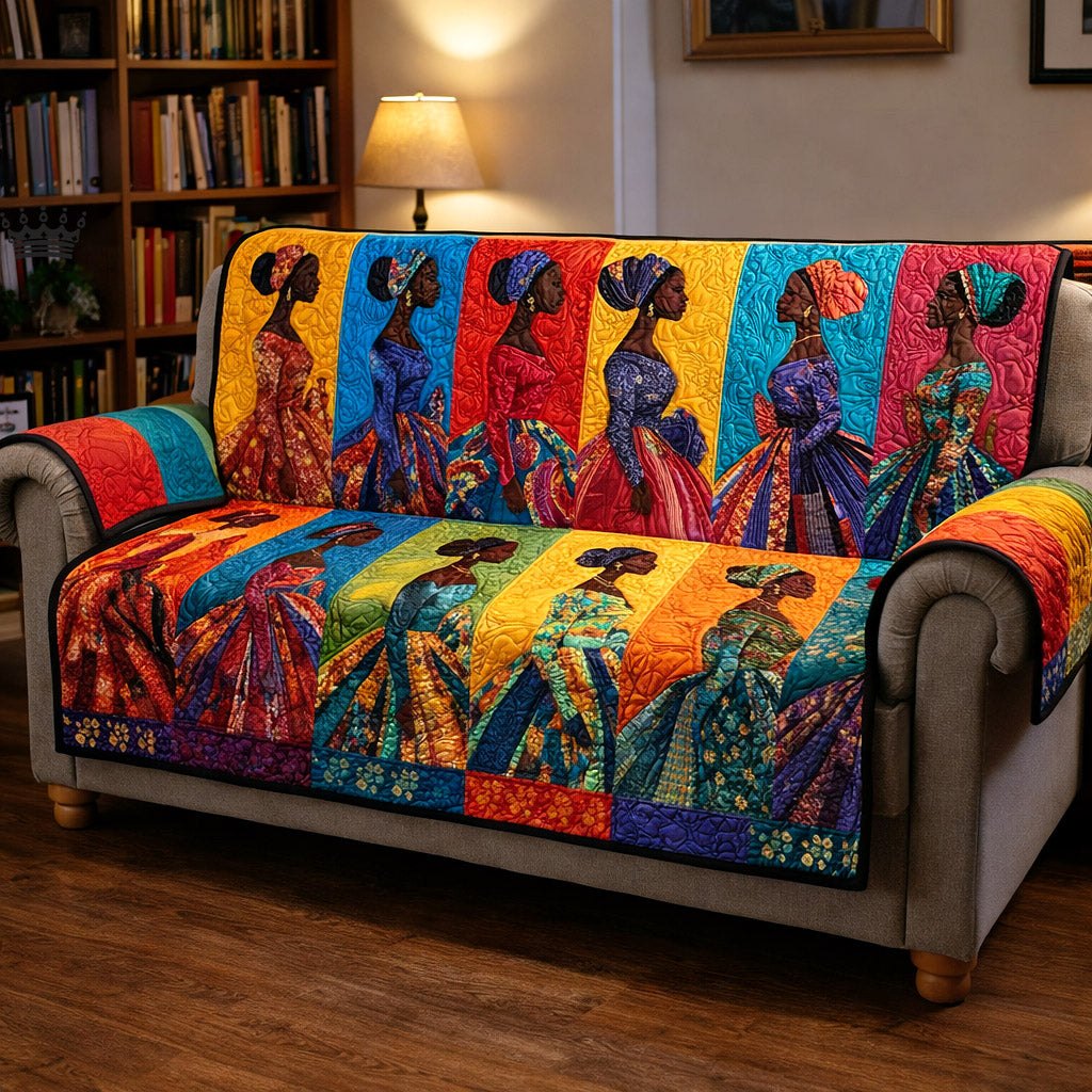 Women in Bright Dresses at Sunset Sofa Cover