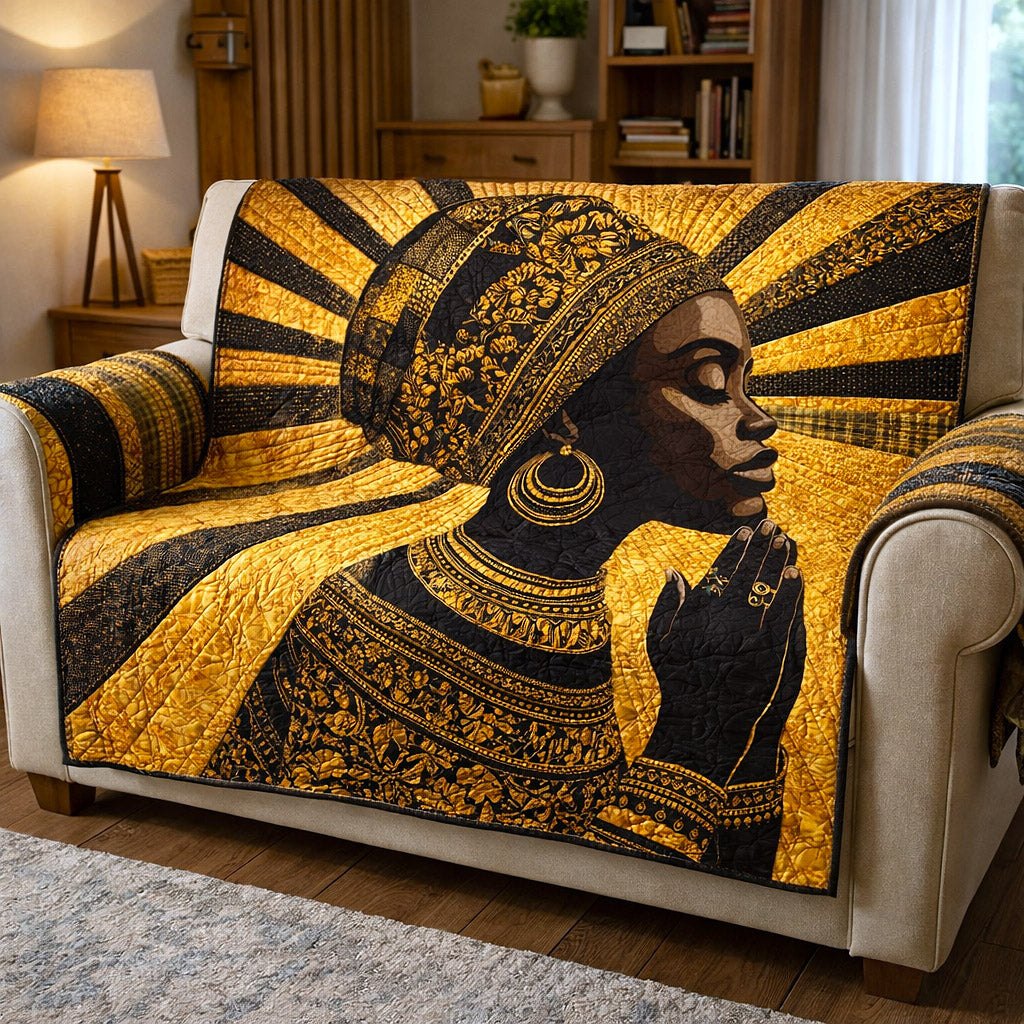 Golden Woman with Radiant Headdress Sofa Cover