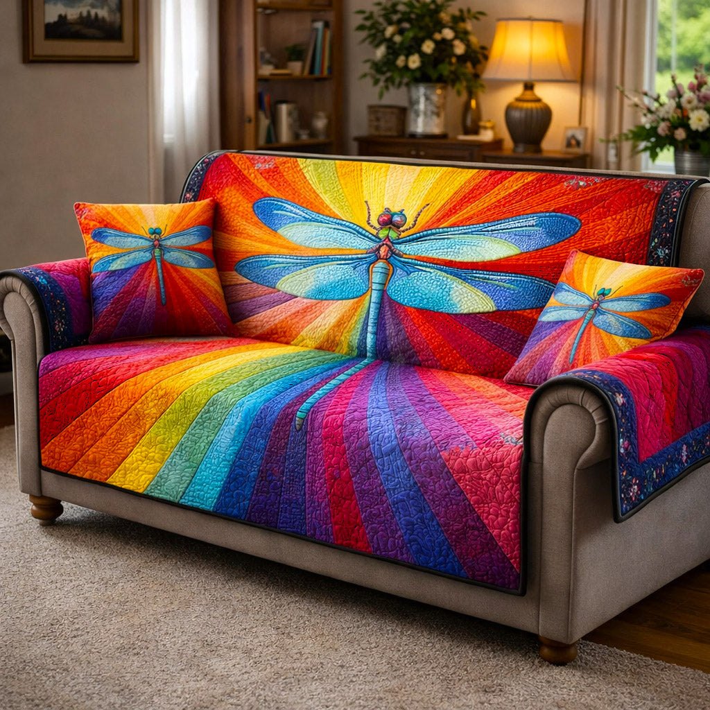 Rainbow Dragonfly on Radiant Rays Sofa Cover