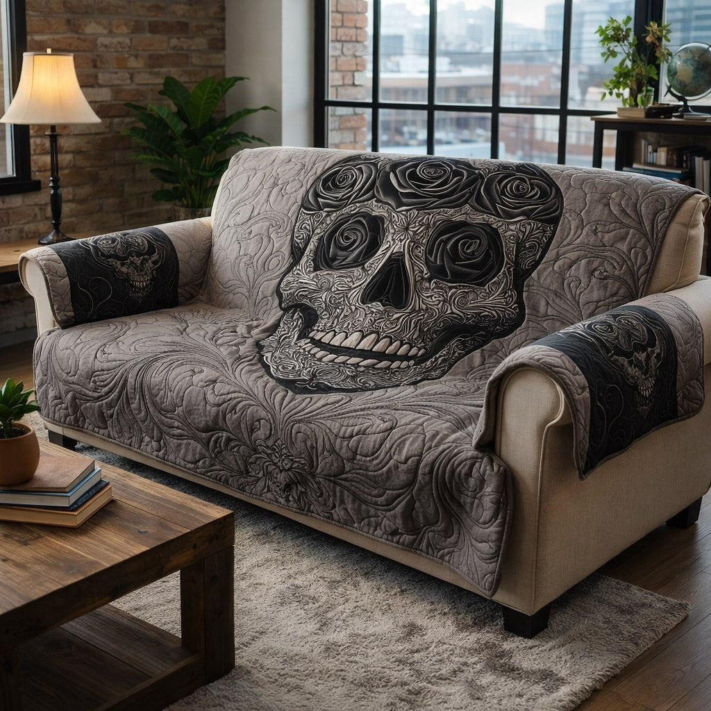 Grey Skull on Carved Ivory Quilt Sofa Cover