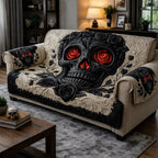 Skull with Red Eyes and Black Roses Sofa Cover