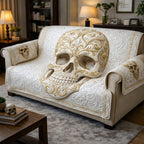 Ivory Skull with Carved Scrollwork Sofa Cover