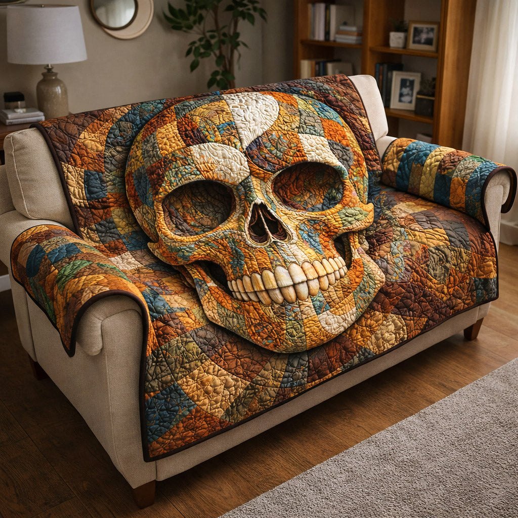 Skull on Orange Autumn Patchwork Sofa Cover
