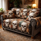 Skulls on Brown and Cream Patches Sofa Cover
