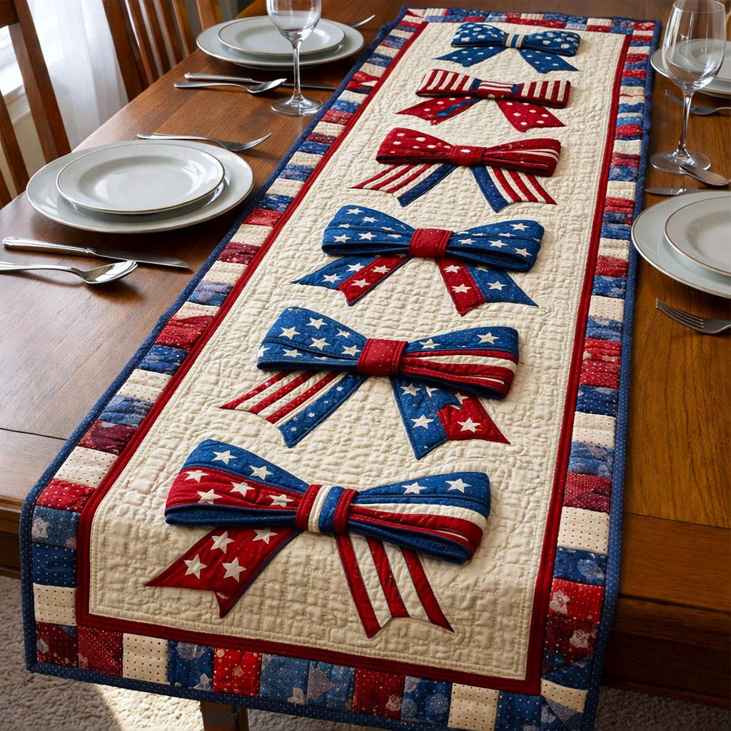 Patriotic Bows on Cream Table Runner