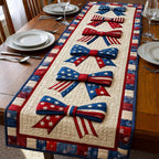 Patriotic Bows on Cream Table Runner
