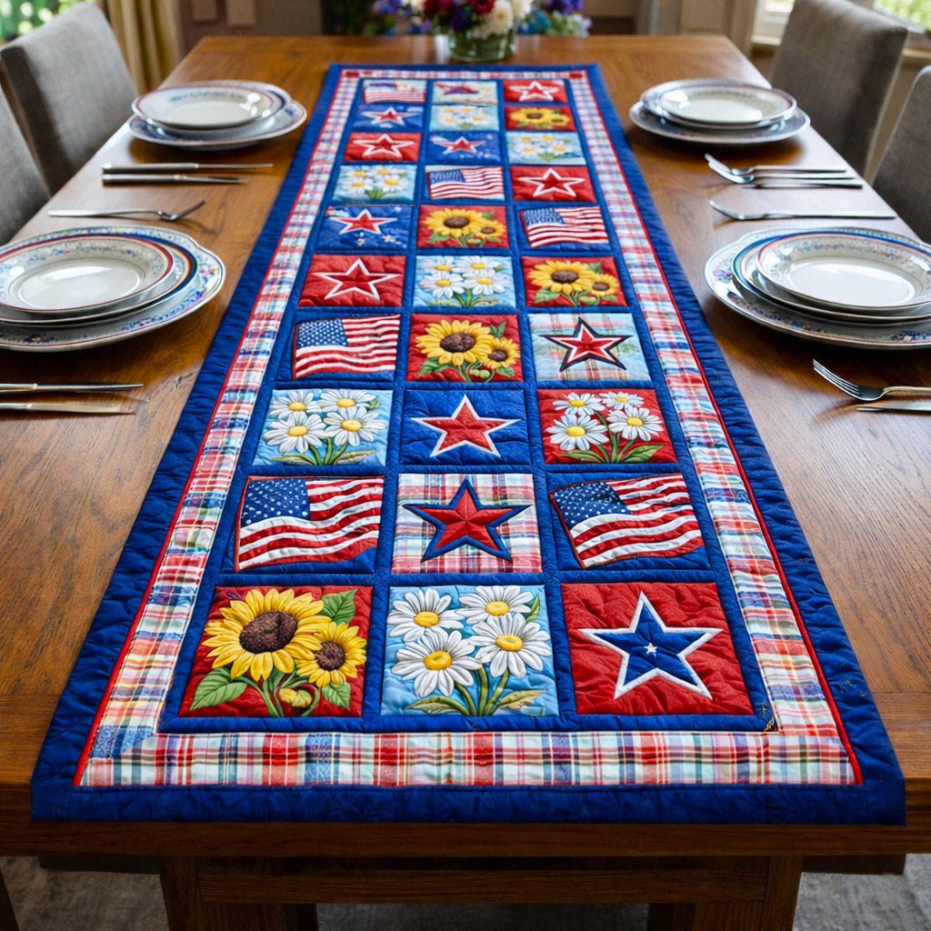 Patriotic Flag and Star Blocks Table Runner
