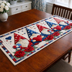 Patriotic Gnomes with Red Flowers Table Runner