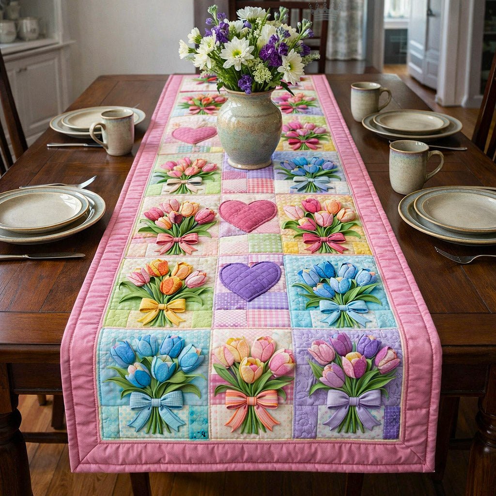 Pastel Flower and Heart Blocks Table Runner