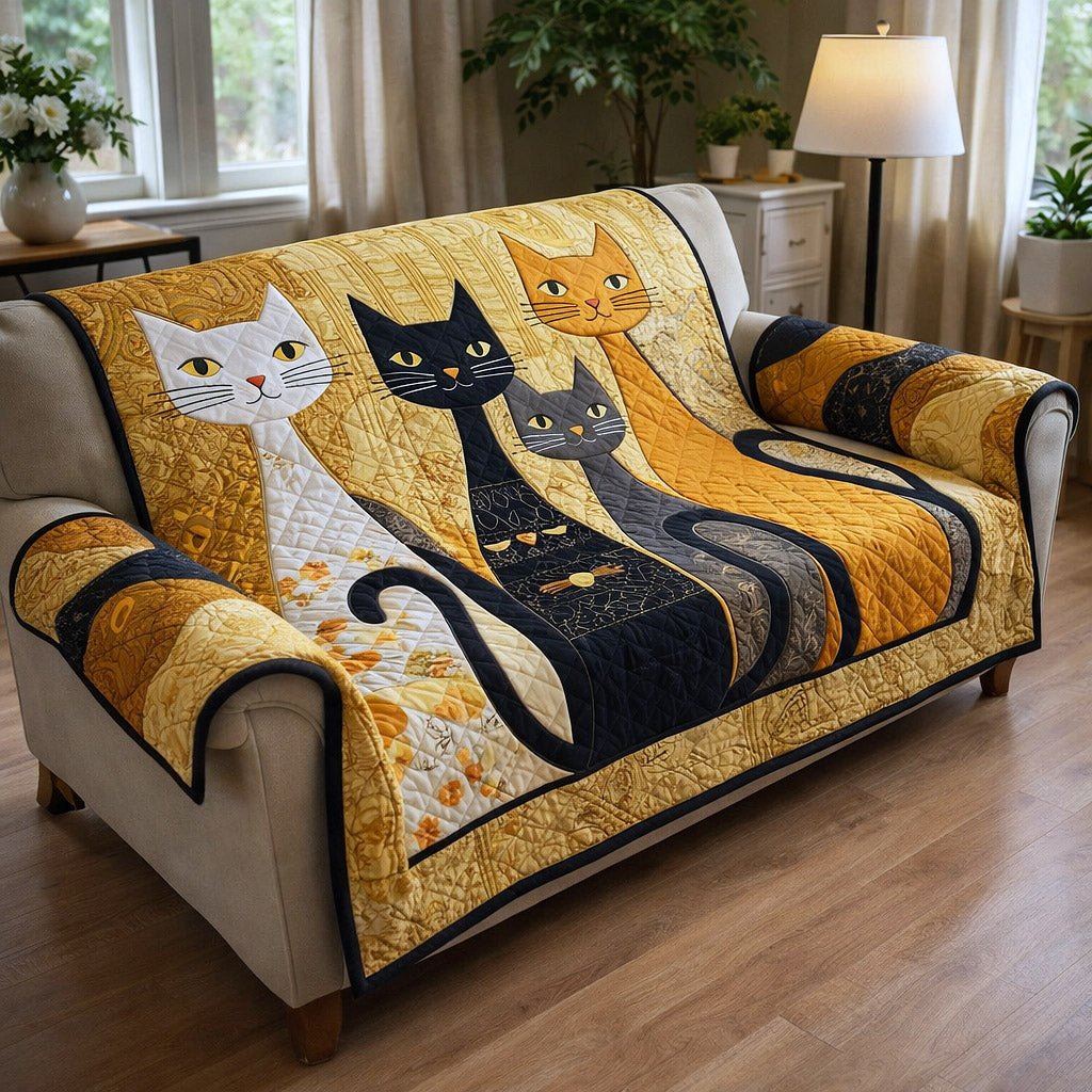 Black and White Cats on Yellow Sofa Cover