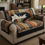 Cats Curled on Striped Quilt Sofa Cover