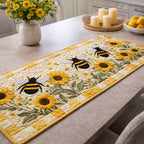 Bee with Sunflowers on Gold Table Runner