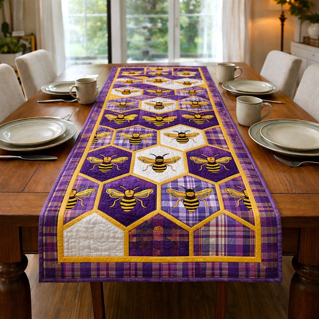 Bees in Purple Honeycomb Table Runner