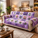 Purple Squares with Spring Blooms Sofa Cover