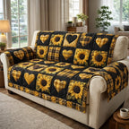 Sunflowers and Hearts on Black Sofa Cover