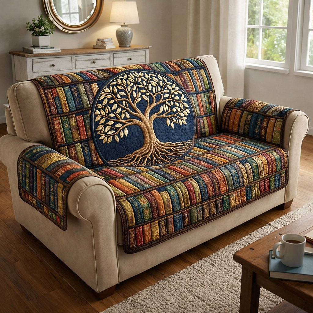 Golden Tree Above the Bookshelf Sofa Cover