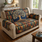 Golden Tree Above the Bookshelf Sofa Cover