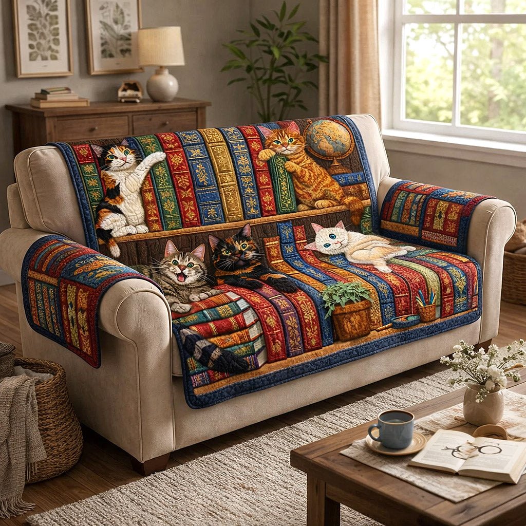 Cats Napping Among the Books Sofa Cover