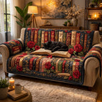 Black Cat and Red Roses on Books Sofa Cover