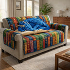 Blue Dragon Curled on an Open Book Sofa Cover