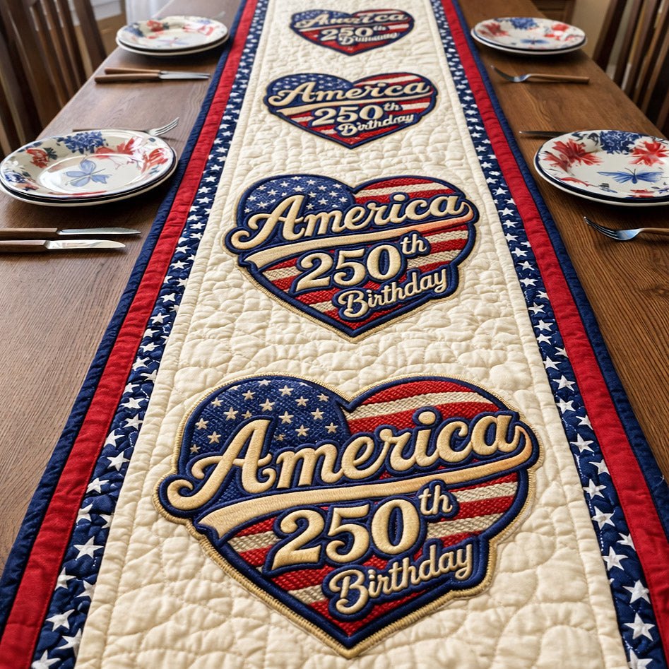 America 250th Birthday Badges Table Runner