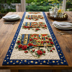 USA Letters with Red Roses Table Runner