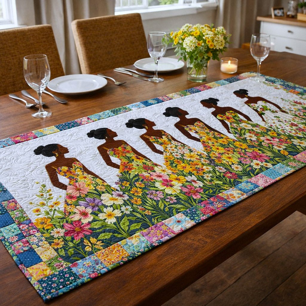 Women Silhouettes in a Flower Garden Table Runner