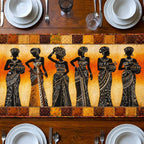 Women Silhouettes on Golden Checks Table Runner