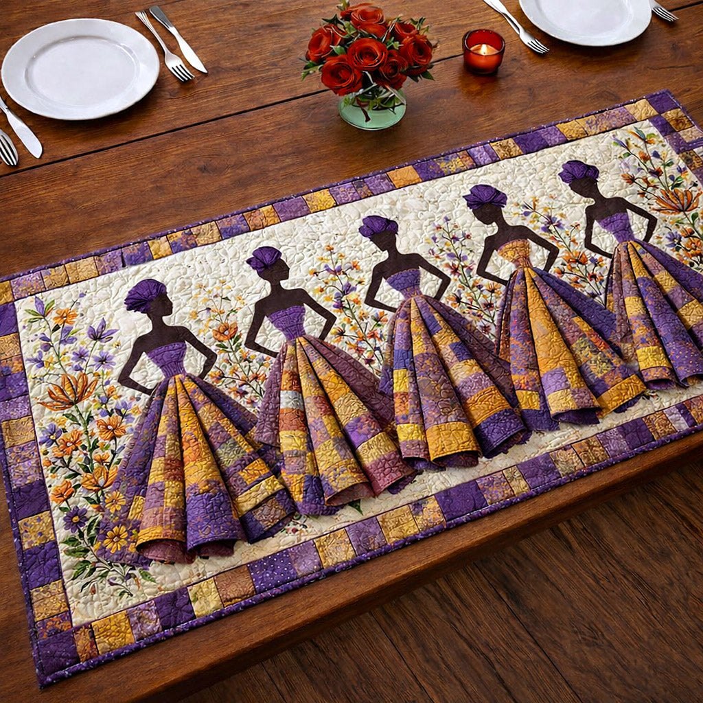 Women in Purple and Gold Gowns Table Runner