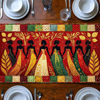 Women Silhouettes on Red Panel Table Runner