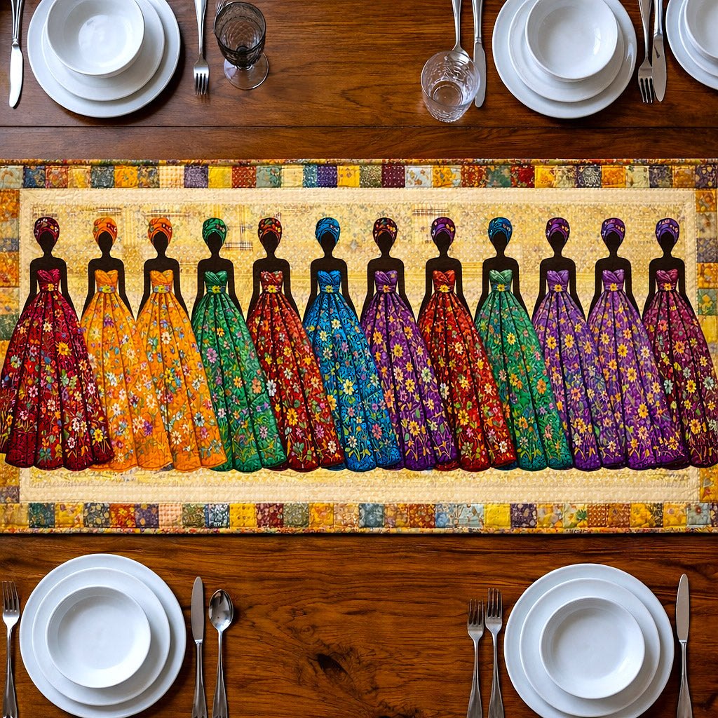 Women in Jewel Toned Gowns Table Runner
