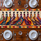 Women in Floral Gowns on Cream Table Runner