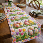 Easter Eggs and Tulips in Pastel Blocks Table Runner