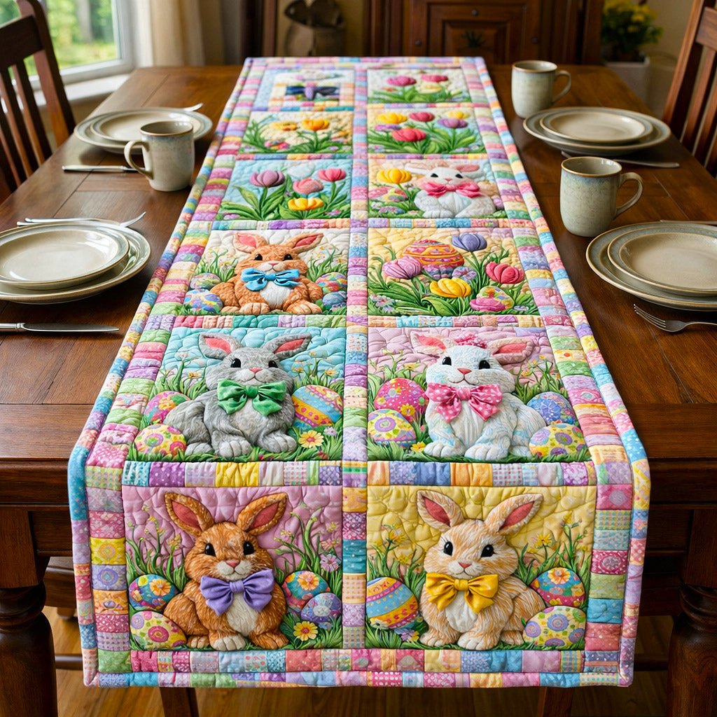 Bunnies and Eggs in Pastel Blocks Table Runner