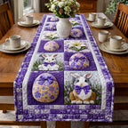 Bunnies and Eggs in Purple Blocks Table Runner