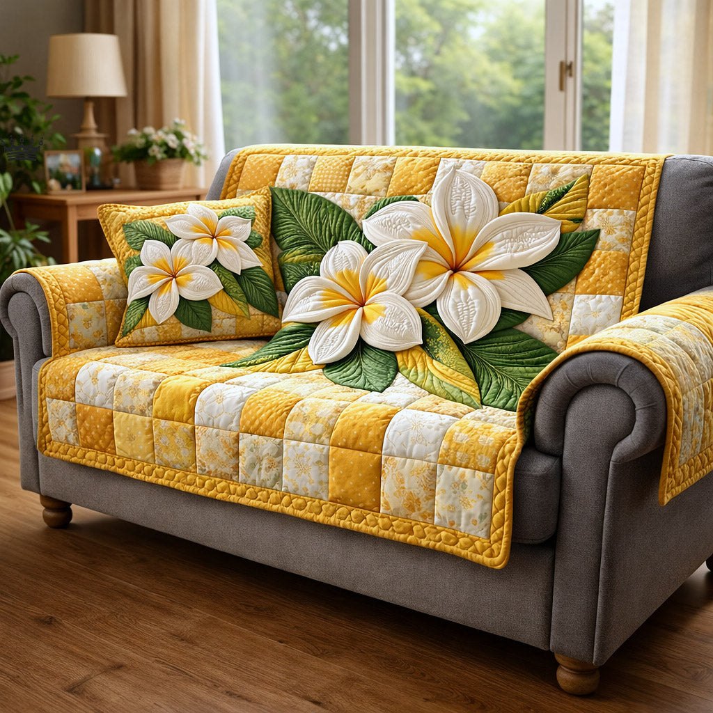 Plumeria on the Yellow Checkerboard Sofa Cover