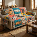 French Bulldogs on Blue Patches Sofa Cover