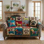 Dachshund and Paw Print Sampler Sofa Cover
